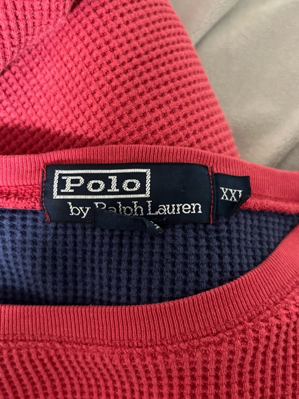 Polo by Ralph Lauren Men's Crewneck Waffle Knit Sweater in Red with Navy Lining